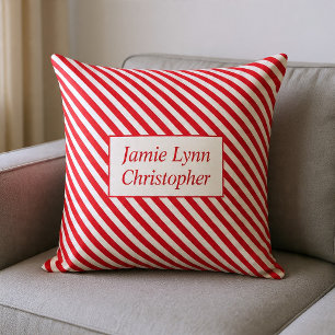 Coussin Couples personnalisés Noms Bandes rouges/blanches