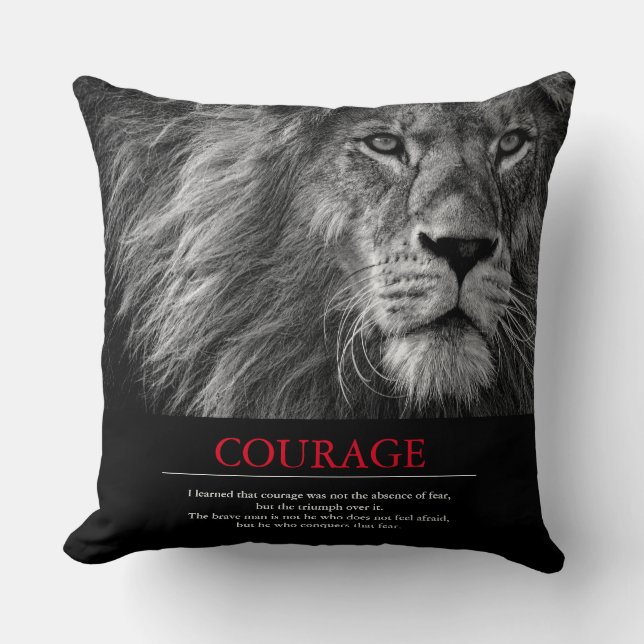 Coussin Courage Lion Motivationnel Inspiration (Recto)