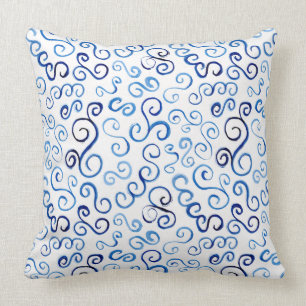 Coussin Courbes lunatiques d'aquarelle de bleu prussien