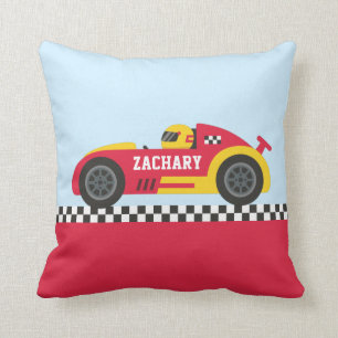 Coussin Coureur dans les voitures de course jaune et rouge