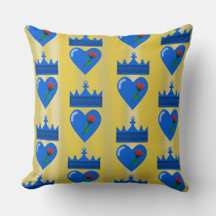 Coussin Couronne Bleue et Coeur avec Fleur Rouge