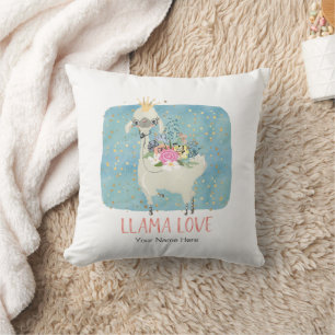 Coussin Couronne d'amour de lama aquarelle mignonne kawaii