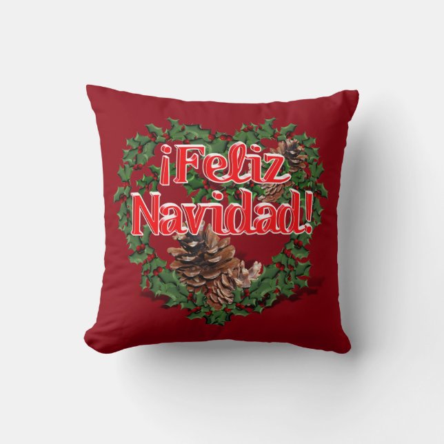 Coussin Couronne de coeur de Noël (Feliz Navidad) (Recto)