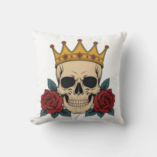 Coussin Couronne de crâne gothique avec roses rouges – Bik