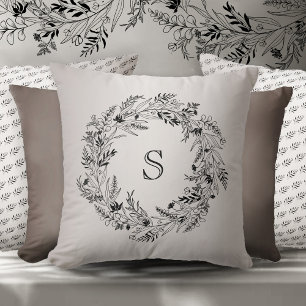 Coussin Couronne de feuillage botanique élégant lettre S