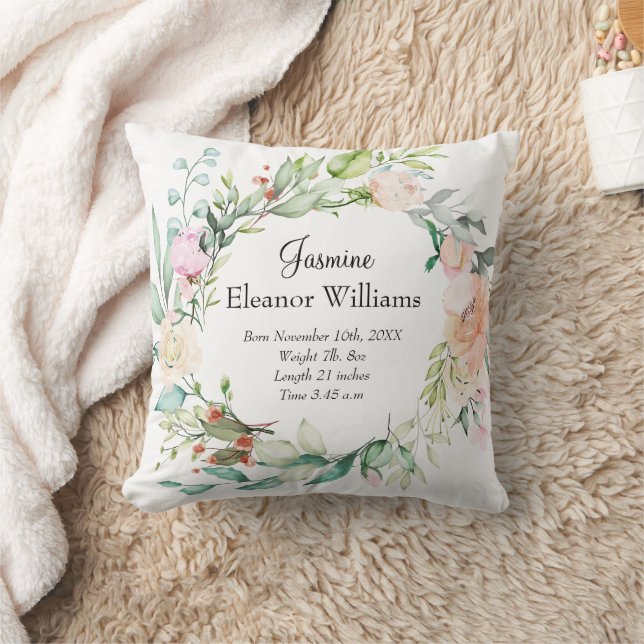 Coussin Couronne de fleurs de roses Statistiques de naissa (Couverture)