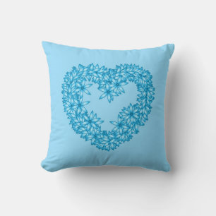 Coussin Couronne de fleurs en forme de coeur, bleu pastel