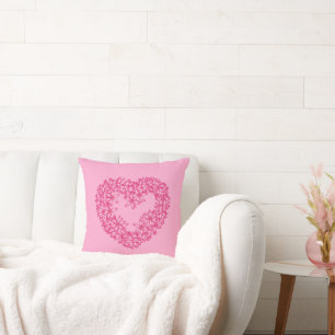 Coussin Couronne de fleurs en forme de coeur, Fuchsia et r