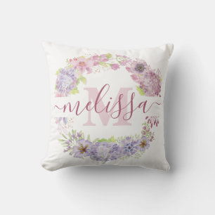 Coussin Couronne de fleurs hydrangea pastel personnalisée