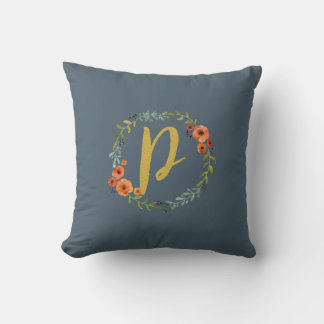 Coussin Couronne de fleurs Monogramme initial P en or Cous