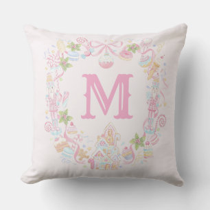 Coussin Couronne de friandises de fêtes pastel douce Monog