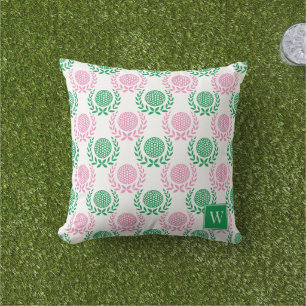 Coussin Couronne de laurier de golf preppy - Rose et vert