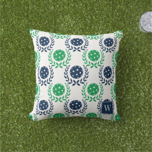 Coussin Couronne de laurier de pickleball chic – Bleu mari