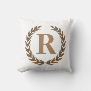 Coussin Couronne de laurier en or personnalisée avec initi