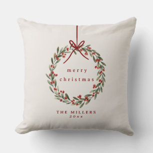 Coussin Couronne de Noël à l'arc rouge Jeter l'oreiller