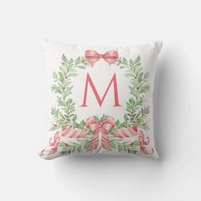 Coussin Couronne de Noël à monogramme (Recto)