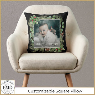 Coussin Couronne de Noël avec photo