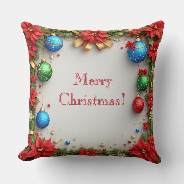 Coussin Couronne de Noël avec Poinsettias (Recto)