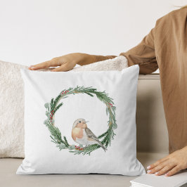 Coussin Couronne de Noël avec un oiseau