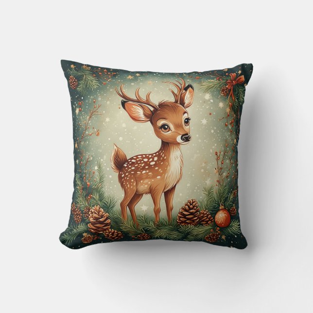 Coussin 🦌 Couronne de Noël Cerf Mignon Joie (Recto)