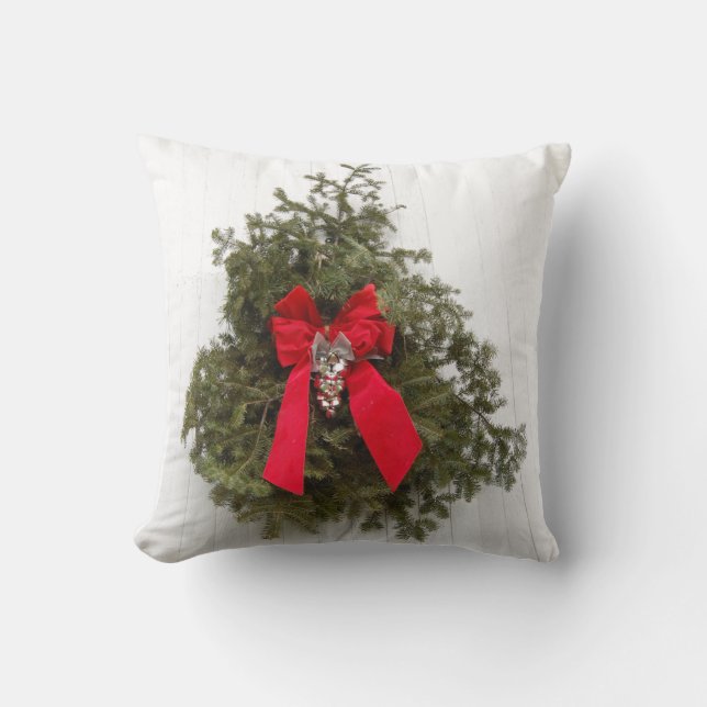 Coussin Couronne de Noël et Bow rouge (Recto)