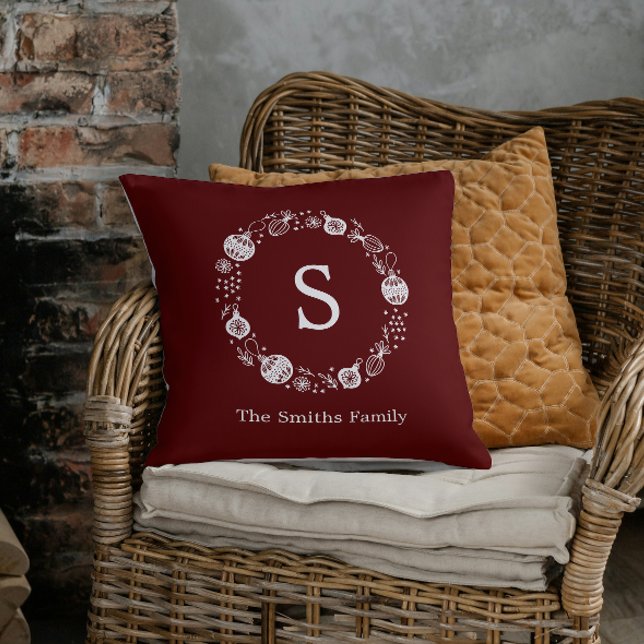 Coussin Couronne de Noël Monogramme personnalisée (Créateur téléchargé)