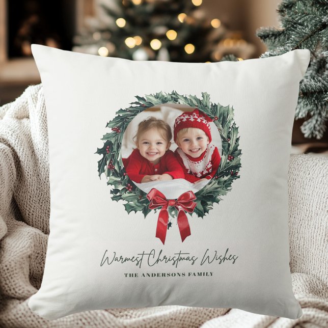 Coussin Couronne de Noël personnalisée avec photo et nom (Créateur téléchargé)