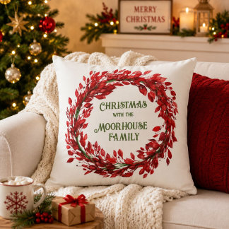 Coussin Couronne de Noël personnalisée Nom de famille Fête