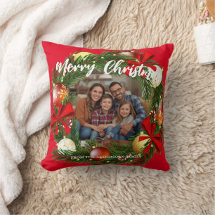 Coussin Couronne de Noël Photo personnalisée Famille N