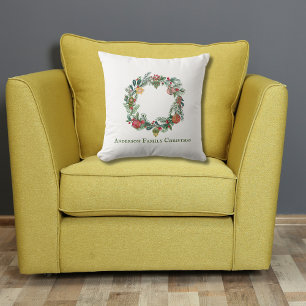 Coussin Couronne de Noël Rétro Vintage Nom de Famille Pers