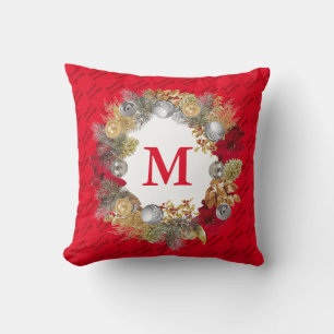 Coussin Couronne de Noël Rouge MONOGRAMME