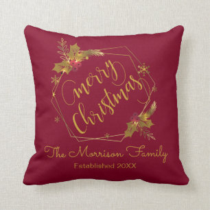 Coussin Couronne d'or de Noël Nom de famille personnalis
