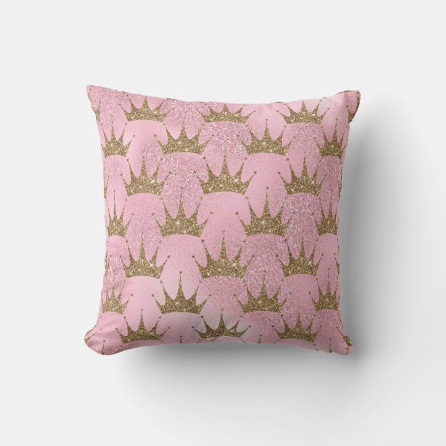 Coussin Couronne D'Or Sur Parties scintillant Rose (Recto)