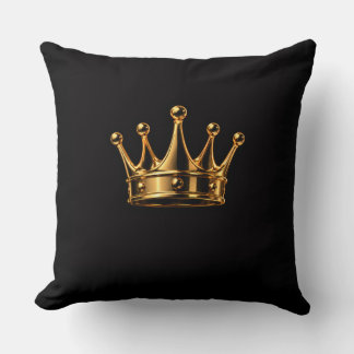 Coussin Couronne dorée 3D élégante sur fond noir