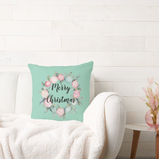 Coussin Couronne d'ornement rose de la menthe de Noël (Canapé)