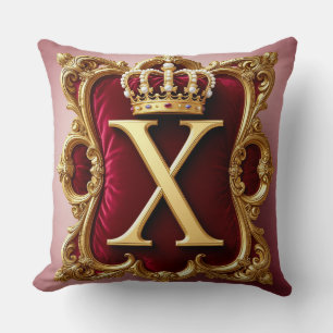 Coussin Couronne élégante en lettres dorées sur cadre en v