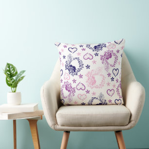 Coussin Couronne florale élégante et motif de cœurs à pois