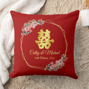 Coussin Couronne florale géométrique en or rouge pour mari