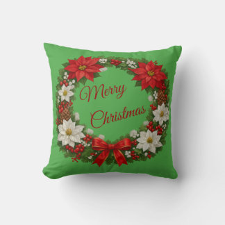 Coussin Couronne florale traditionnelle de Noël au poinset