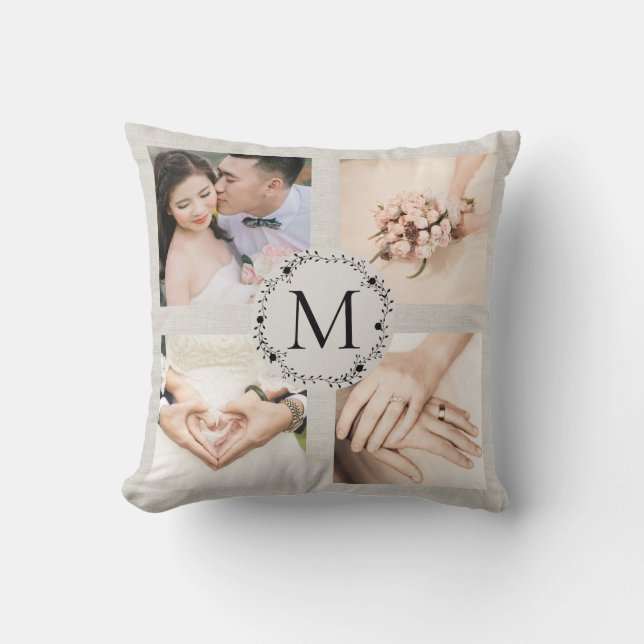 Coussin Couronne monogramme avec nom et date Est (Recto)