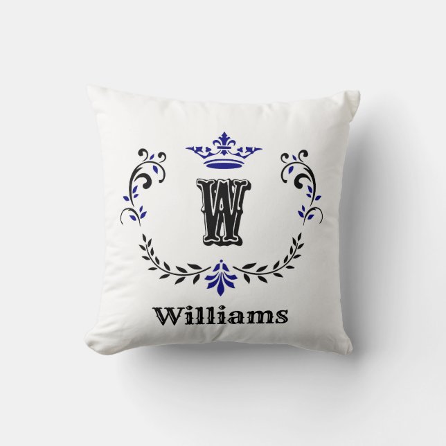 Coussin Couronne Monogramme 'W' en guirlande (Recto)