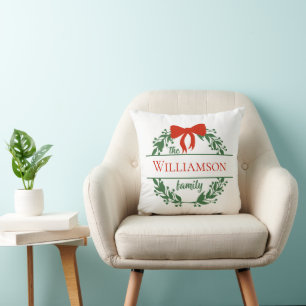 Coussin Couronne rouge verte personnalisée avec nom de fam