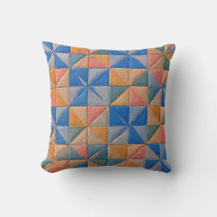 Coussin courtepoint orange et bleu