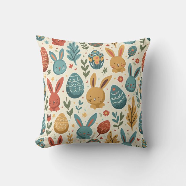 Coussin coussin avec lapin et motif d'oeuf (Recto)
