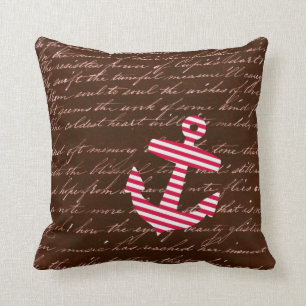 Coussin Coussin/coussin rouges d'Ancre de rayure nautique