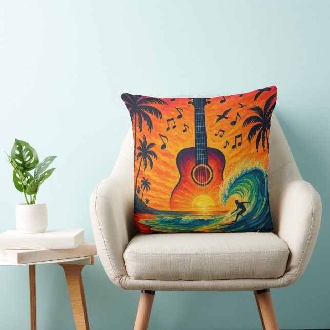 Coussin "Coussin du festival de musique de plage - Surf et (Chaise)