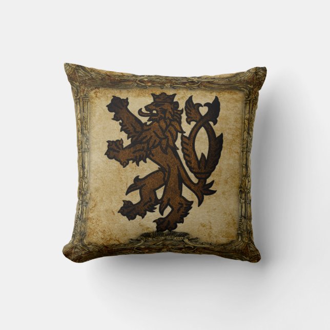 Coussin Coutume effrénée héraldique de lion (Recto)