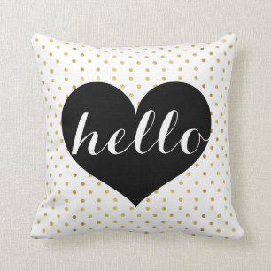 Coussin Coutume élégante moderne de coeur d'or et de noir