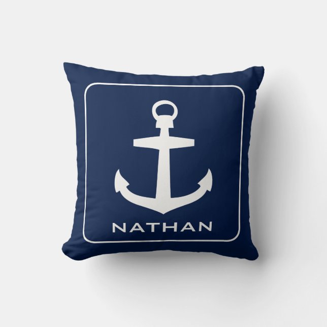 Coussin Coutume nautique de nom de bleu marine d'Ancre (Recto)