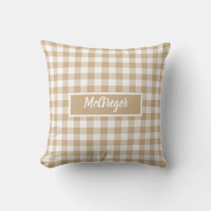 Coussin Couvertures Personnalisées à Carreaux Gingham Beig